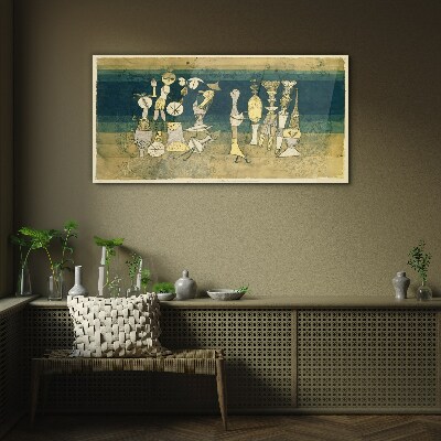 Figurative figures on an abstract background Glass art print