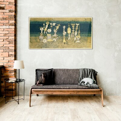 Figurative figures on an abstract background Glass art print