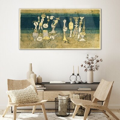 Figurative figures on an abstract background Glass art print