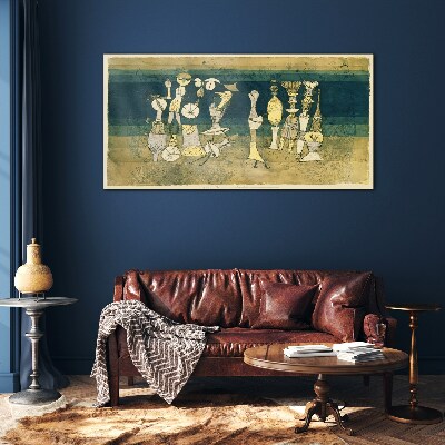 Figurative figures on an abstract background Glass art print