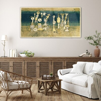 Figurative figures on an abstract background Glass art print