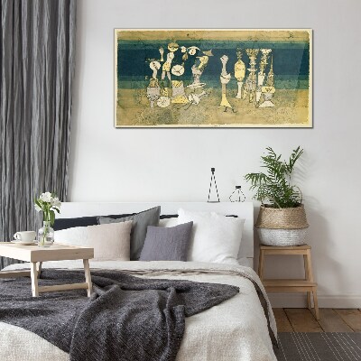 Figurative figures on an abstract background Glass art print
