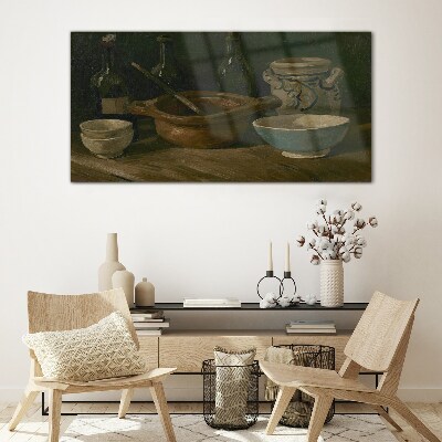 Still life with vessels Glass art print