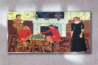 A game of chess in a colorful interior Wall art on glass