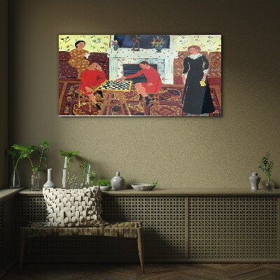 A game of chess in a colorful interior Wall art on glass