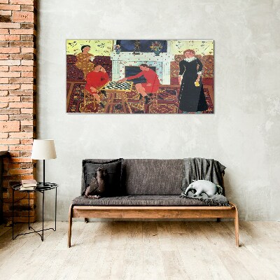 A game of chess in a colorful interior Wall art on glass