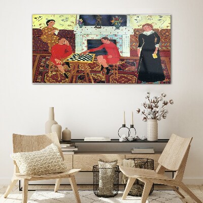 A game of chess in a colorful interior Wall art on glass