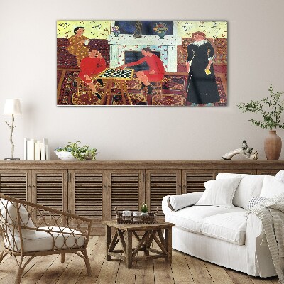 A game of chess in a colorful interior Wall art on glass