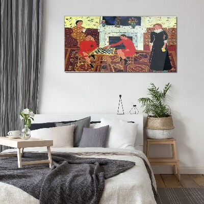 A game of chess in a colorful interior Wall art on glass