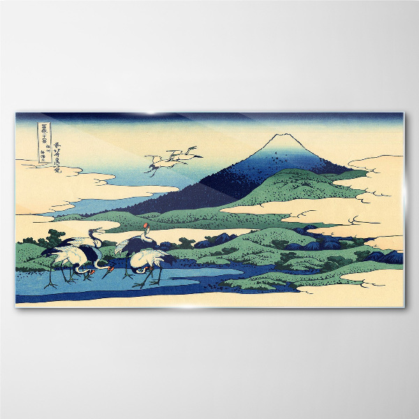 Cranes by a Mountain Glass art print