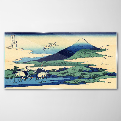 Cranes by a Mountain Glass art print