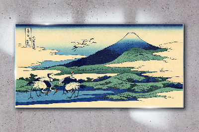 Cranes by a Mountain Glass art print