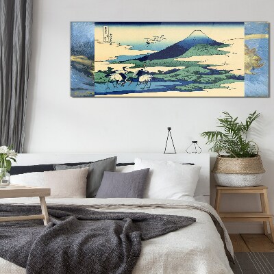 Cranes by a Mountain Glass art print