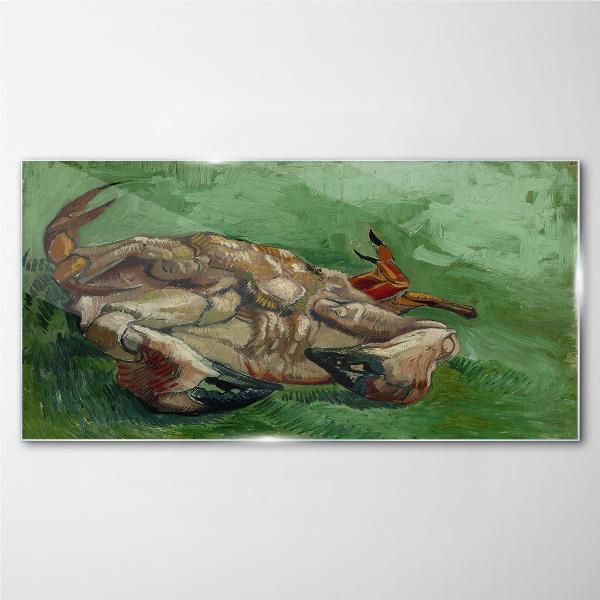 Crab lying on its back Wall art on glass