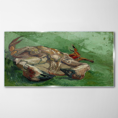 Crab lying on its back Wall art on glass