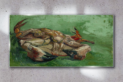 Crab lying on its back Wall art on glass