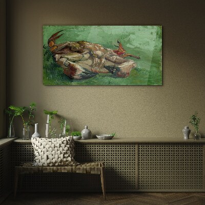 Crab lying on its back Wall art on glass