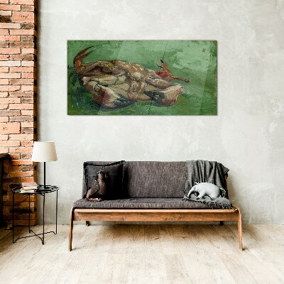 Crab lying on its back Wall art on glass