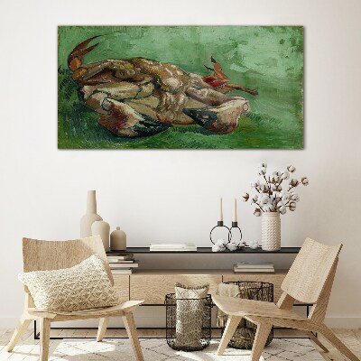 Crab lying on its back Wall art on glass