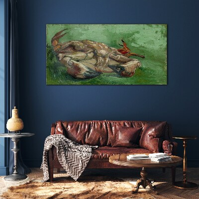 Crab lying on its back Wall art on glass