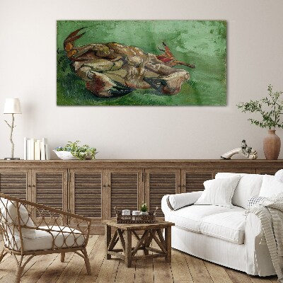 Crab lying on its back Wall art on glass