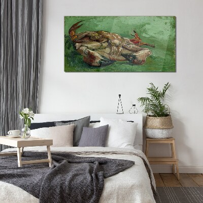 Crab lying on its back Wall art on glass