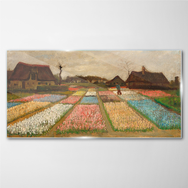 Spring tulip fields Wall art on glass