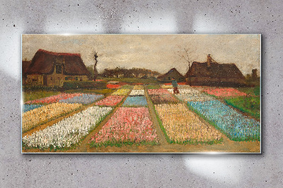 Spring tulip fields Wall art on glass