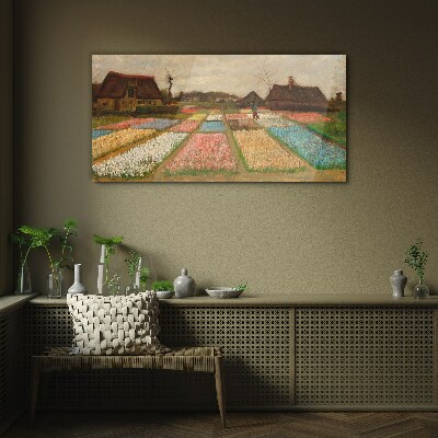 Spring tulip fields Wall art on glass