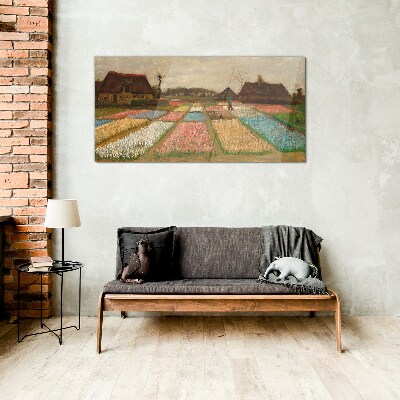 Spring tulip fields Wall art on glass