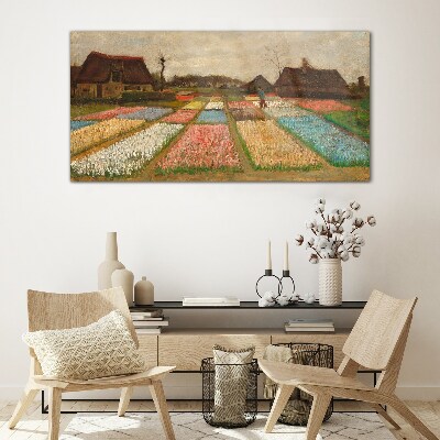 Spring tulip fields Wall art on glass
