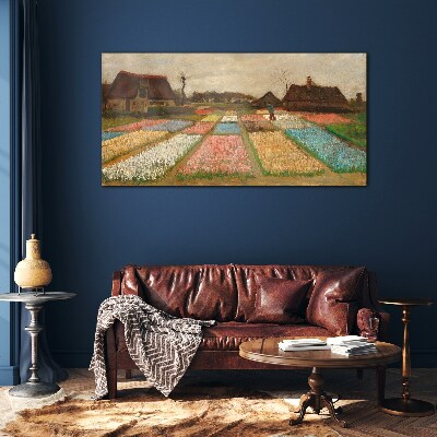 Spring tulip fields Wall art on glass