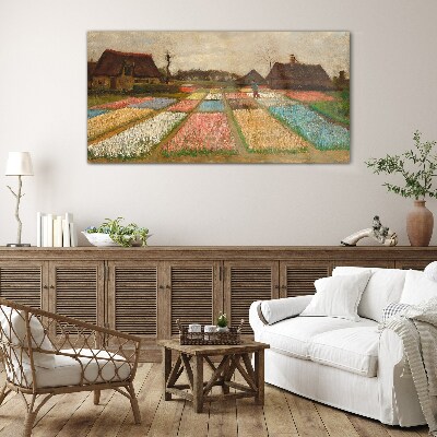 Spring tulip fields Wall art on glass