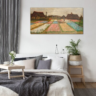 Spring tulip fields Wall art on glass