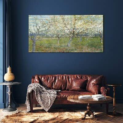 Flowering trees in the spring sun Glass art print