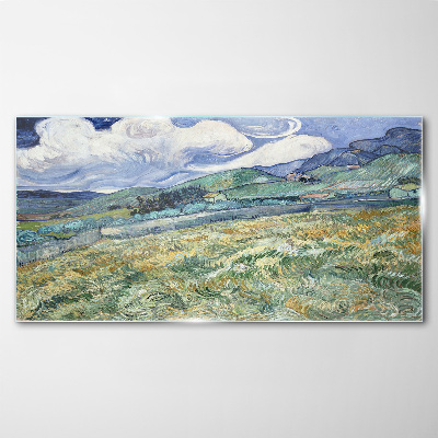 A wave of green and sky Wall art on glass