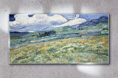 A wave of green and sky Wall art on glass