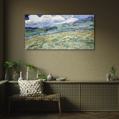 A wave of green and sky Wall art on glass