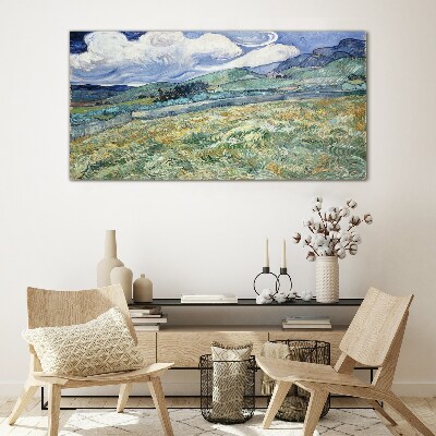 A wave of green and sky Wall art on glass