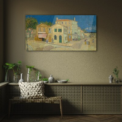 Landscape of a town in the sun Wall art on glass