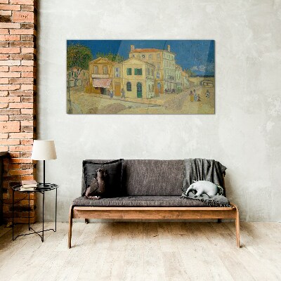 Landscape of a town in the sun Wall art on glass