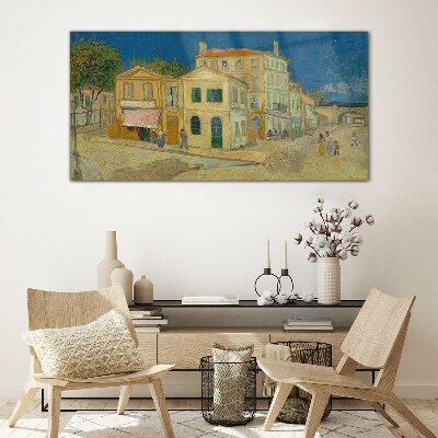 Landscape of a town in the sun Wall art on glass