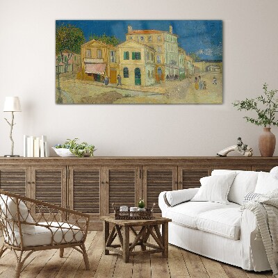 Landscape of a town in the sun Wall art on glass