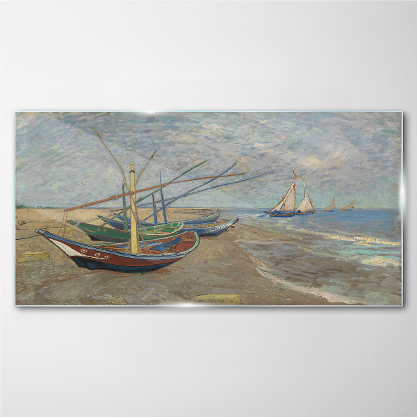 Boats on the beach Wall art on glass