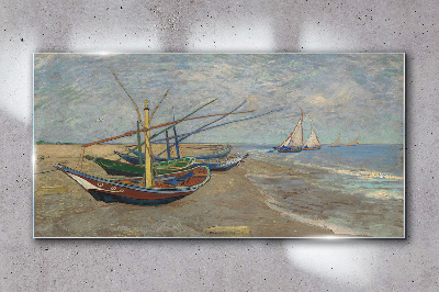 Boats on the beach Wall art on glass