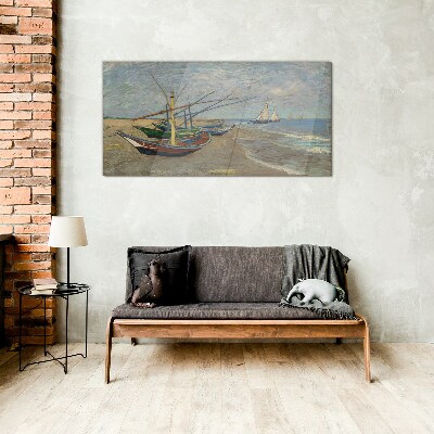 Boats on the beach Wall art on glass