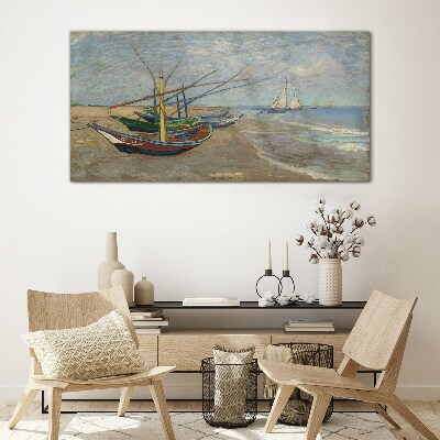 Boats on the beach Wall art on glass