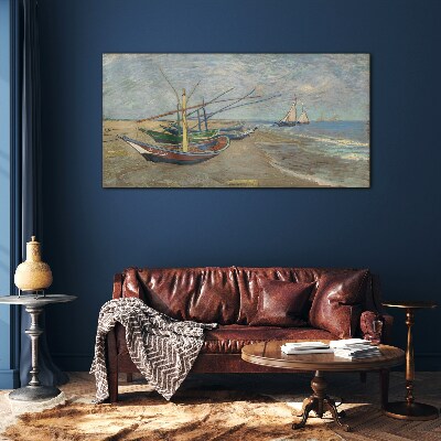 Boats on the beach Wall art on glass