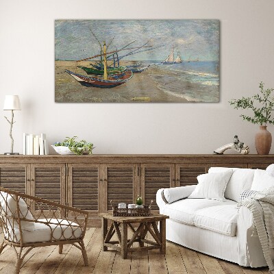 Boats on the beach Wall art on glass