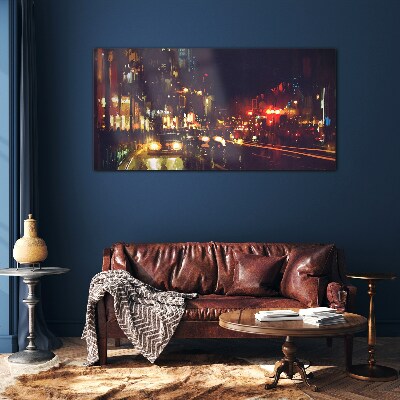 Night street in the glow of lights Glass art print